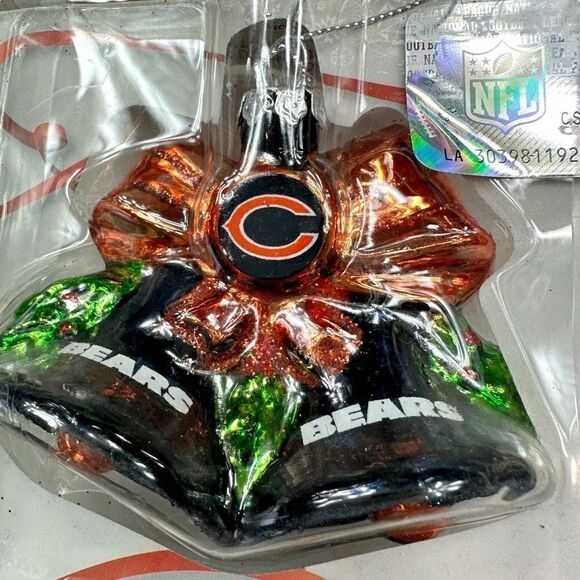 NFL Cincinnati Bears Glitter Holiday Bells Ornaments, set of 6 - Picture 2 of 7